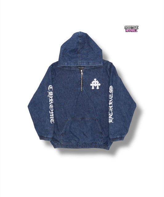 Denim Half Zip Hoodie